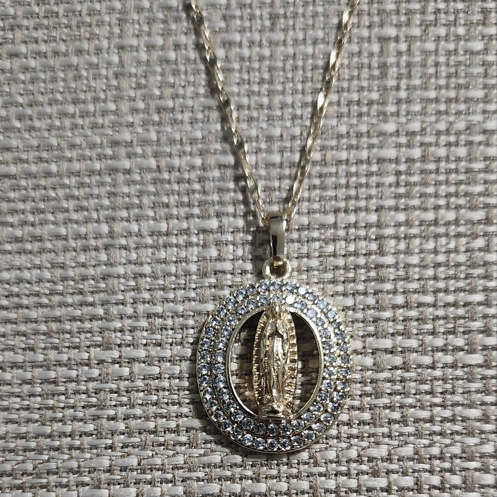 Virgen De Guadalupe Necklace / Laminated Gold/ Oro La… Gem
